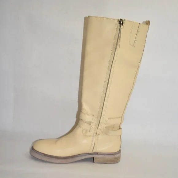 New! Sam Edelman Freda Tall Leather Riding Boots Eggshell White 9.5 DD326
